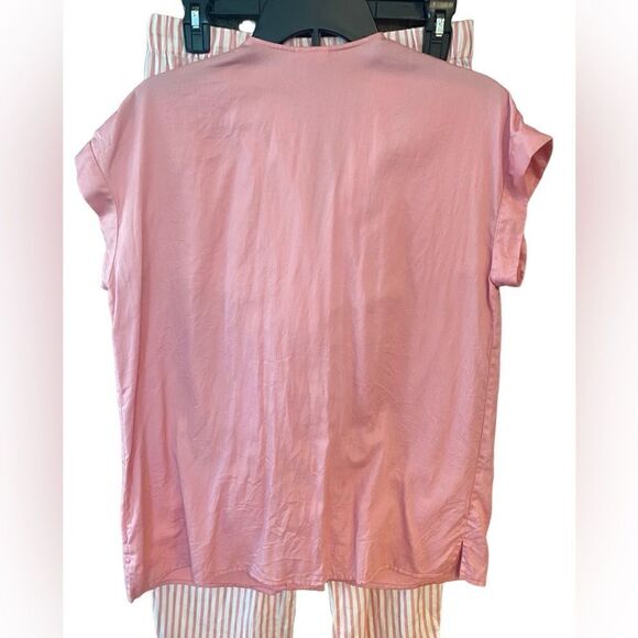 Cabernet Sz M Pink White Solid Stripe Pattern 2-Pièce Comfy Soft Cotton Pajamas - Picture 3 of 6